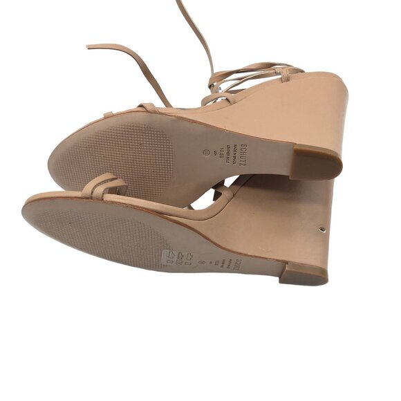 Schutz Womens Deonne Beige Leather Strappy Wedge Heel Sandals Size 10.5B - Picture 9 of 10